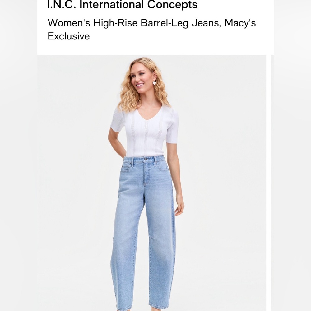 INC International Concepts Pale Blue High-Rise Straight Leg Jeans